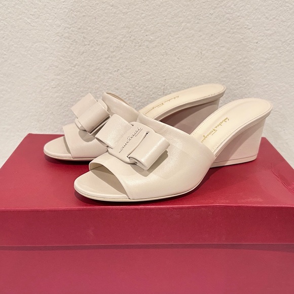Salvatore Ferragamo Shoes - Salvatore Ferragamo Valery Viva Bone Lambskin Sandals, Size 7, New in Box